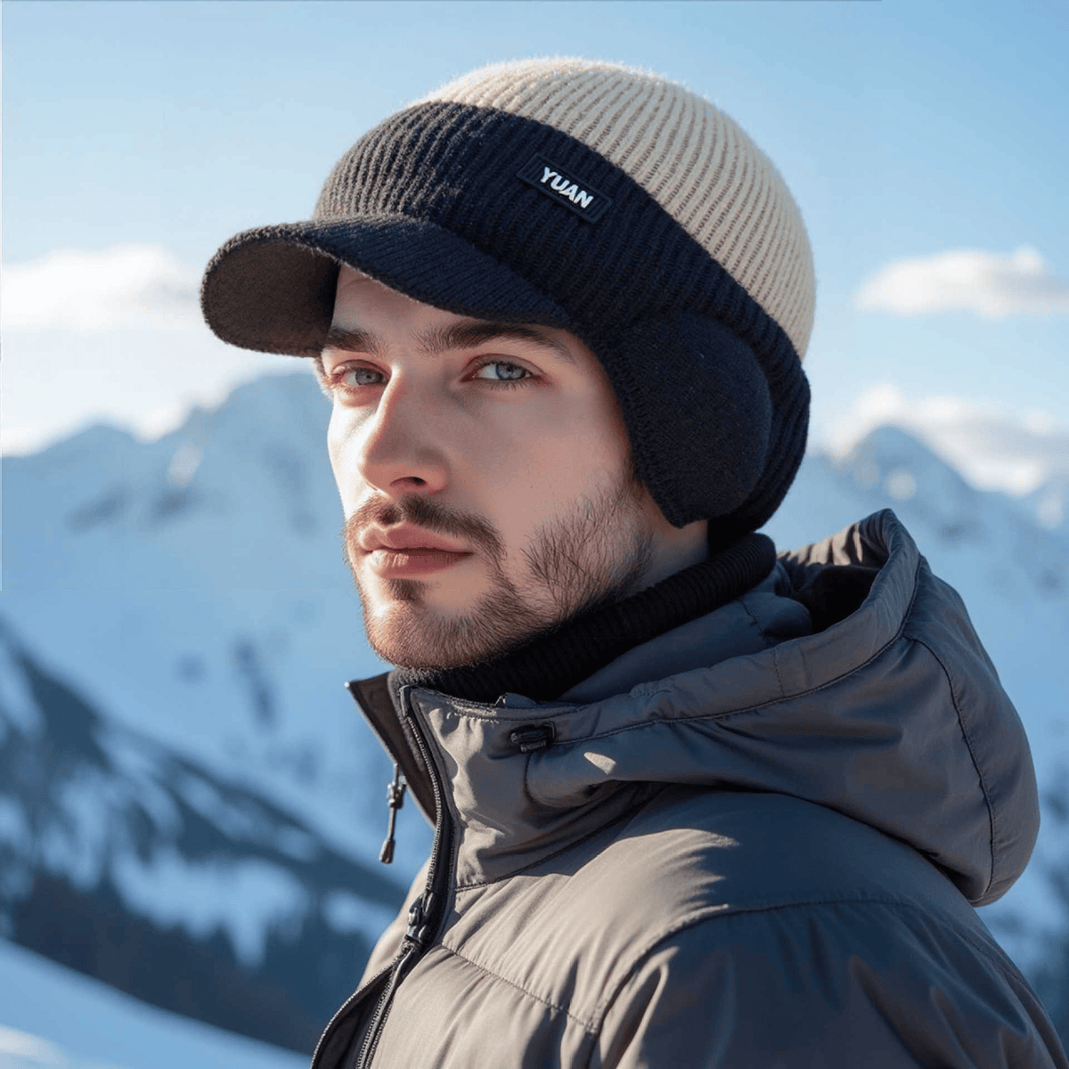 FrostGuard – Winter Knitted Earflap Hat for Men – Khaki