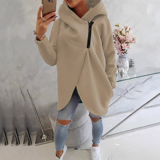 FlexiCurve – Stylish Plus Size Half Zip Hoodie – Khaki / S