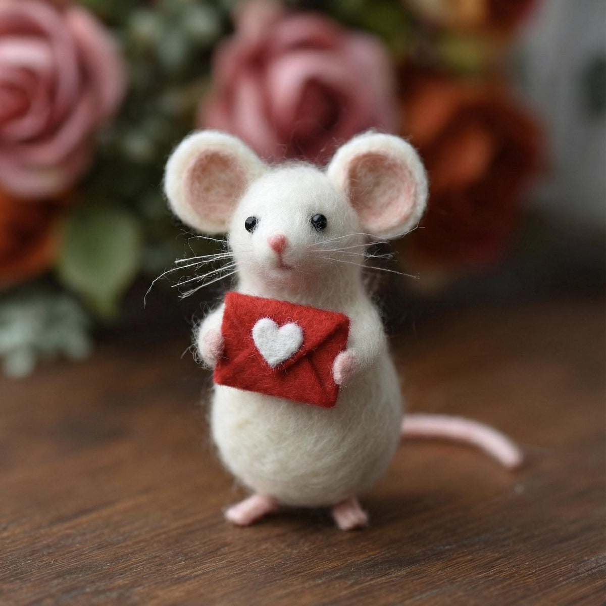 Needle Felted Mouse | Valentine's Day Gift – With Love Letter