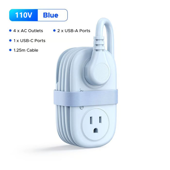 VoltPack – Compact 4-Outlet Power Strip for Travel – Blue