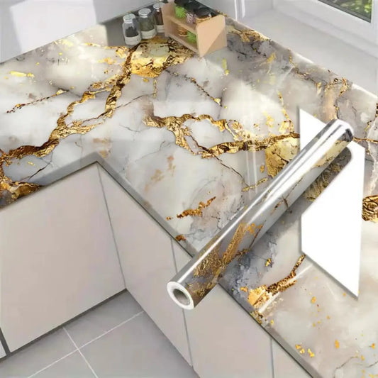 GoldenVein – Luxury Marble Decorative Wallpaper Roll – Golden / 40*100cm