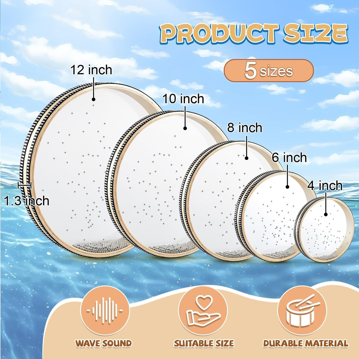 SeaVibe – Relaxing Ocean Drum in Multiple Sizes – 4 in