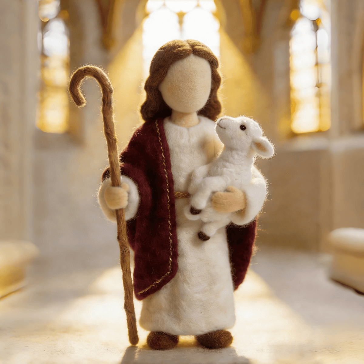 SacredShepherd – Handcrafted Christian Wool Art – B – Faceless Version (Handcrafted)️