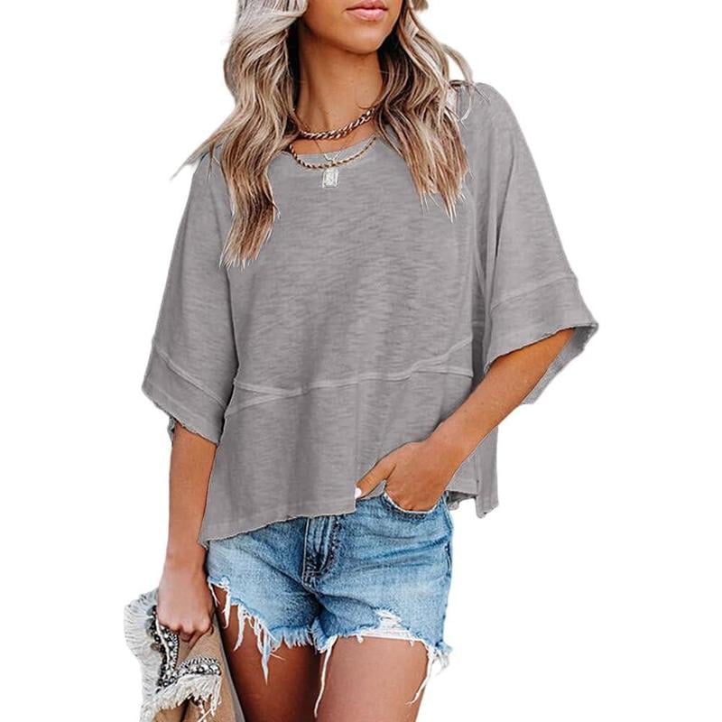 PureEase – Oversized Crewneck Comfort Summer Top – Light Grey / S