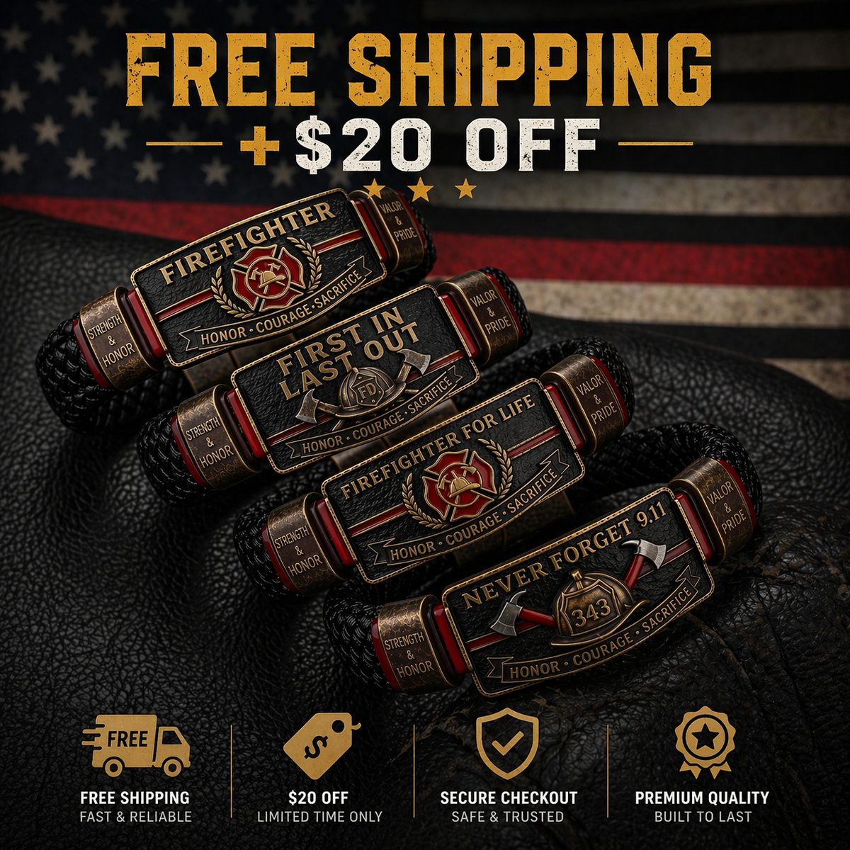 RedLineValor – Firefighter Pride Wristband – Firefighter Legacy Set (A+B+C+D) FREE SHIPPING