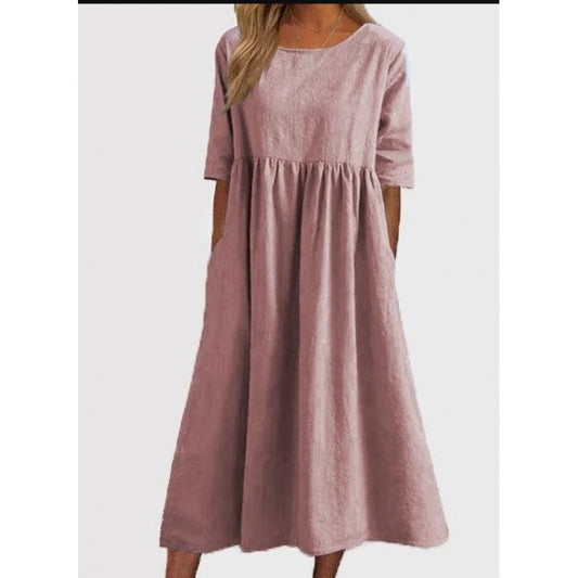 Breeza – Loose Fit Summer Cotton Linen Dress – Pink / S