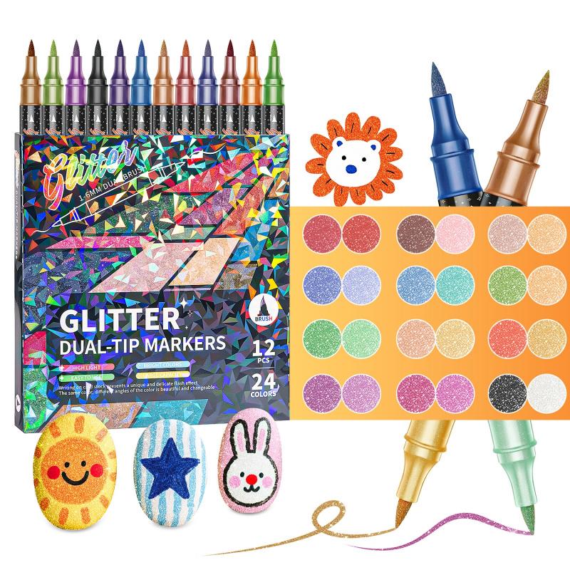 SparkInk – Glitter Effect Brush Markers – 48 Colors / Buy Pens Only