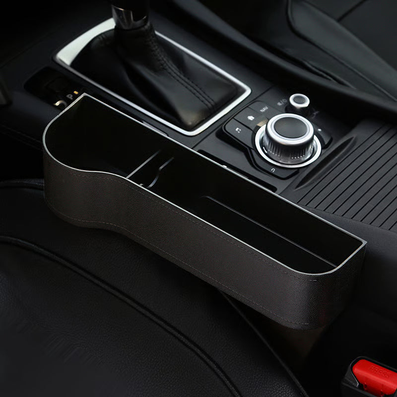 DriveMate – Multi Pocket Leather Car Seat Storage Organizer – Black / Left Seat / ABS