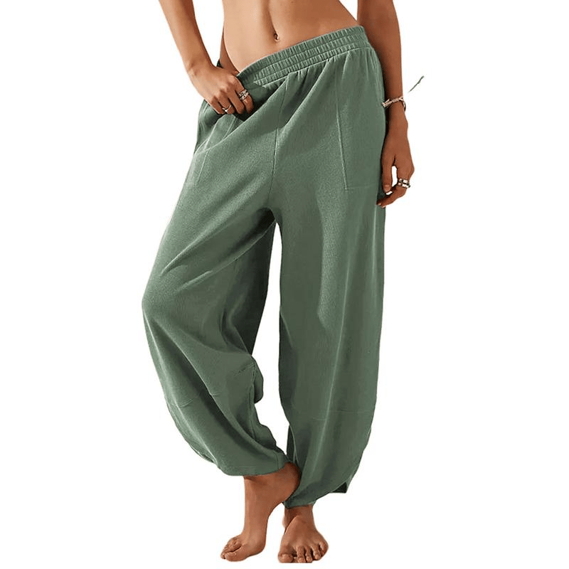LuxeFlow – Women’s Wide Leg Palazzo Harem Pants – Green / XS