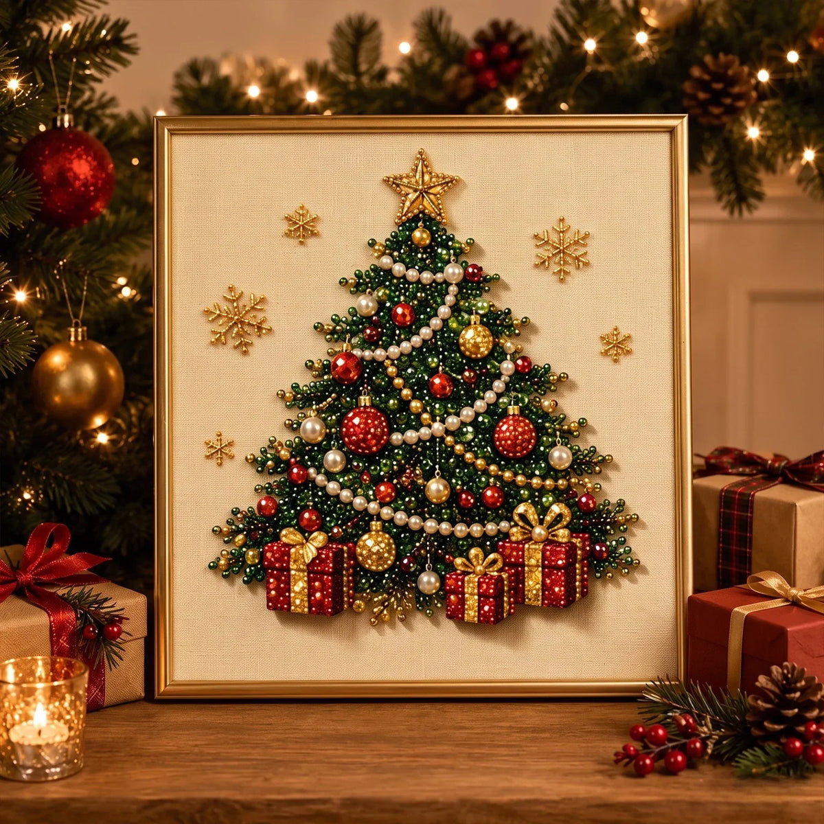 PearlCraft – Premium 3D Christmas Diamond Painting Kit – Festive Tree / 12 in × 12 in