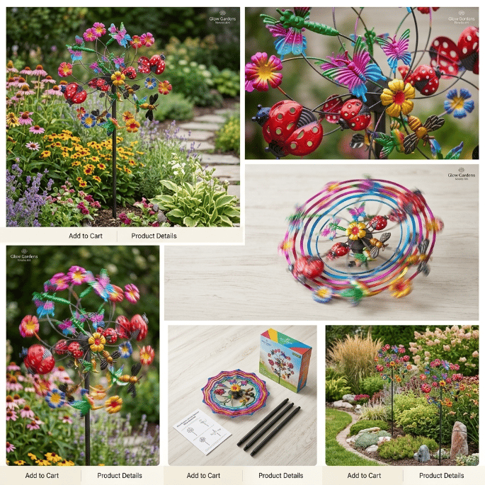 Outdoors Wind Spinners with Decorative Flowers(Includes bracket) – image 6