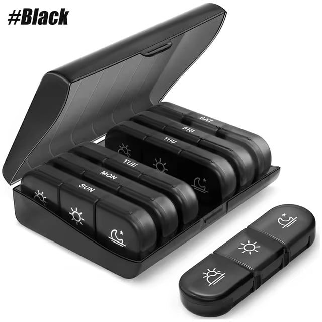 SafeSnap – 7-Day Portable Pill Organizer – ALL Black