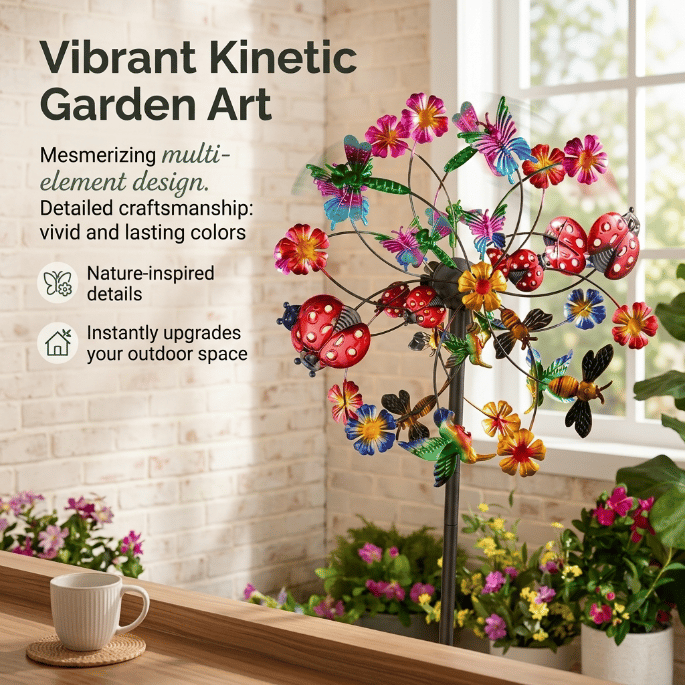 Outdoors Wind Spinners with Decorative Flowers(Includes bracket) – image 7