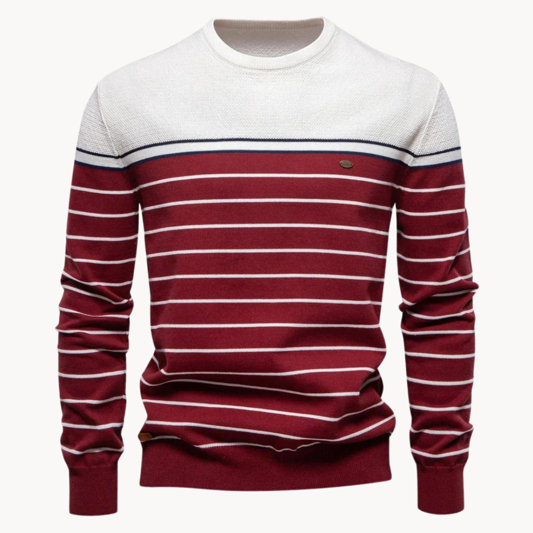 Atlantic Stripe Cotton Sweater – Beige / S