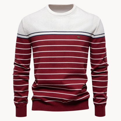 Atlantic Stripe Cotton Sweater – Beige / S