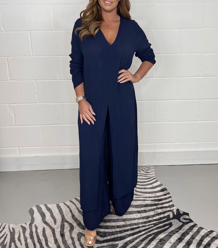 LuxeFit – Casual 2 Piece Suit – Navy / S