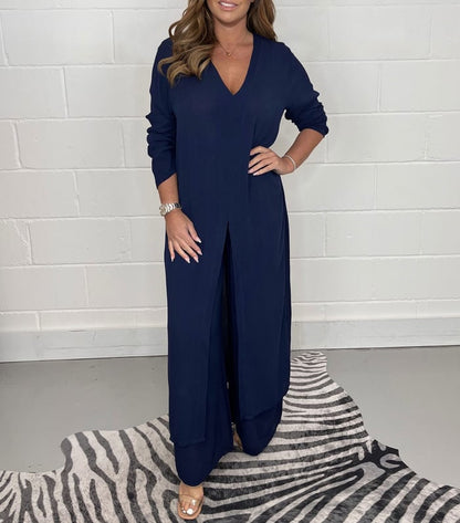 LuxeFit – Casual 2 Piece Suit – Navy / S