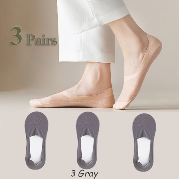 BareStep – Thin No Show Socks – 3 Pairs-Gray / M（FEMALE 4.5-8/MALE 6-6.5）