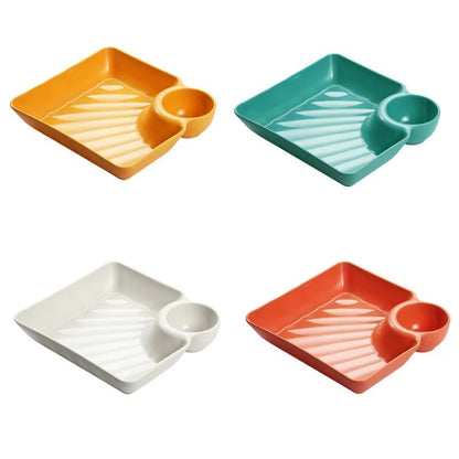 DipMate – Smart Sauce Separated Plate – White+Orange+Green+Yellow