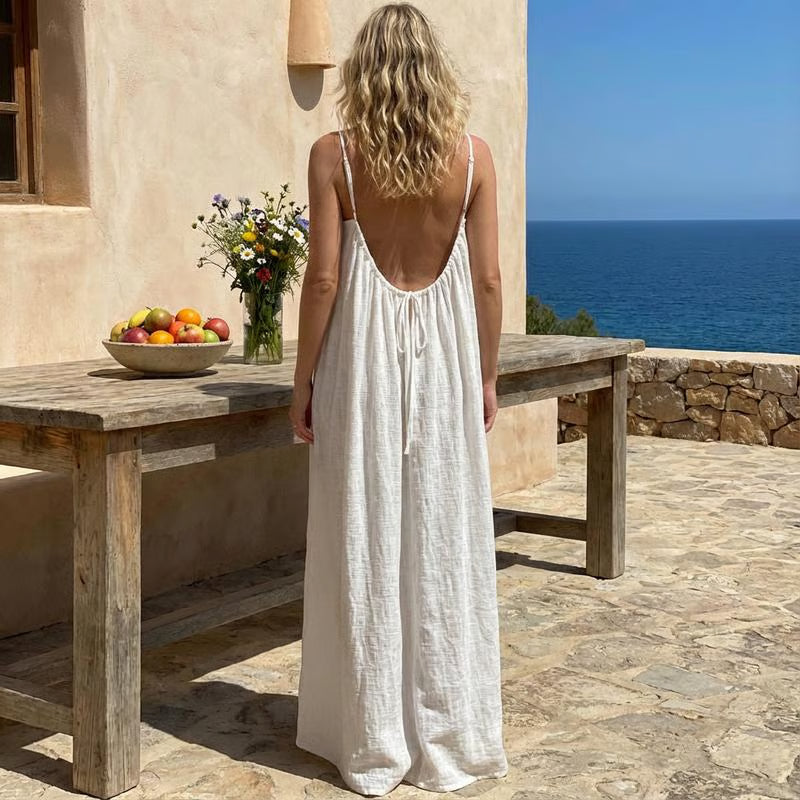 CalmMuse – Breathable Cami Lounge Dress – White / S