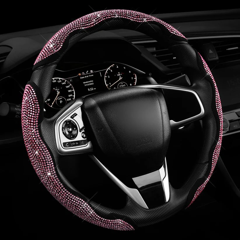 LuxiDrive – Crystal Studded Steering Wheel Cover – Pink / 3pcs