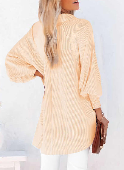 2026 ItemWomen's pleated cuffs striped shirt with pockets and casual collar – image 33