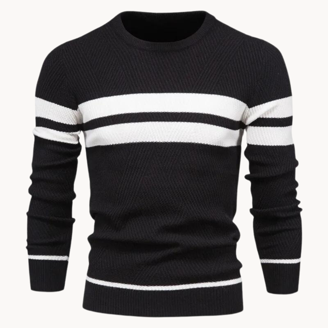 Zander Field Stripe Cotton Crewneck – Black / S