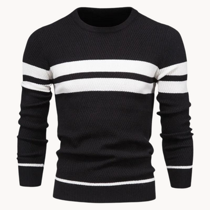 Zander Field Stripe Cotton Crewneck – Black / S