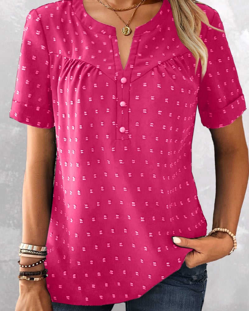 VivaLinen – Everyday V-Neck Blouse – Fuchsia / US8/10(L)