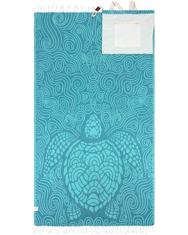 CoastCarry – Sand-Resistant Towel Backpack for Beach Days – Swirl Turtl / 37" x 67" (93cm x 170cm)