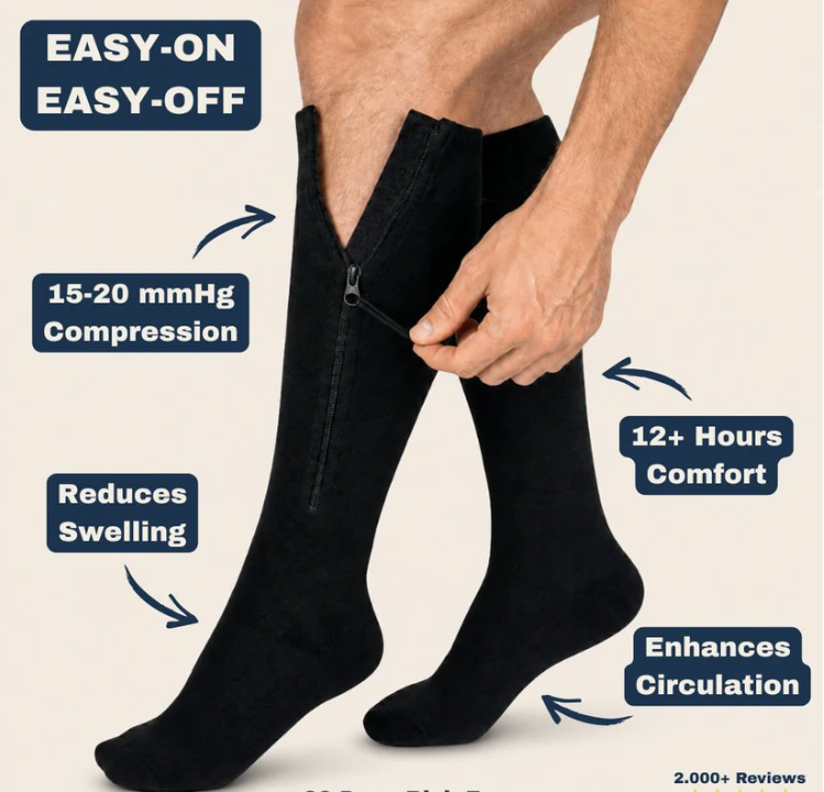 ZipFit – Sports Zipper Compression Socks – Black / S/M / Classic