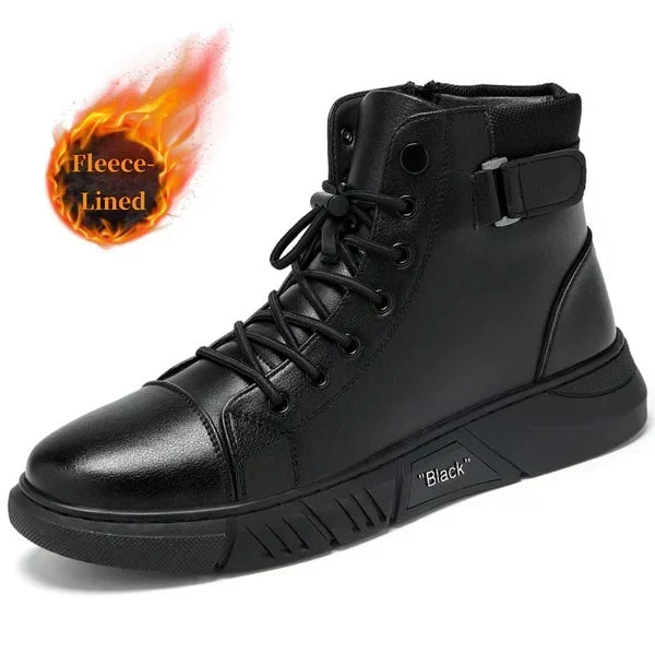 TerraForge – Men’s Waterproof Leather Boots – Black ( Fleece-Lined ) / US 6.5 / REGULAR