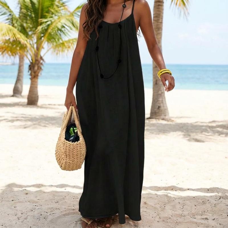 CalmMuse – Breathable Cami Lounge Dress – Black / S