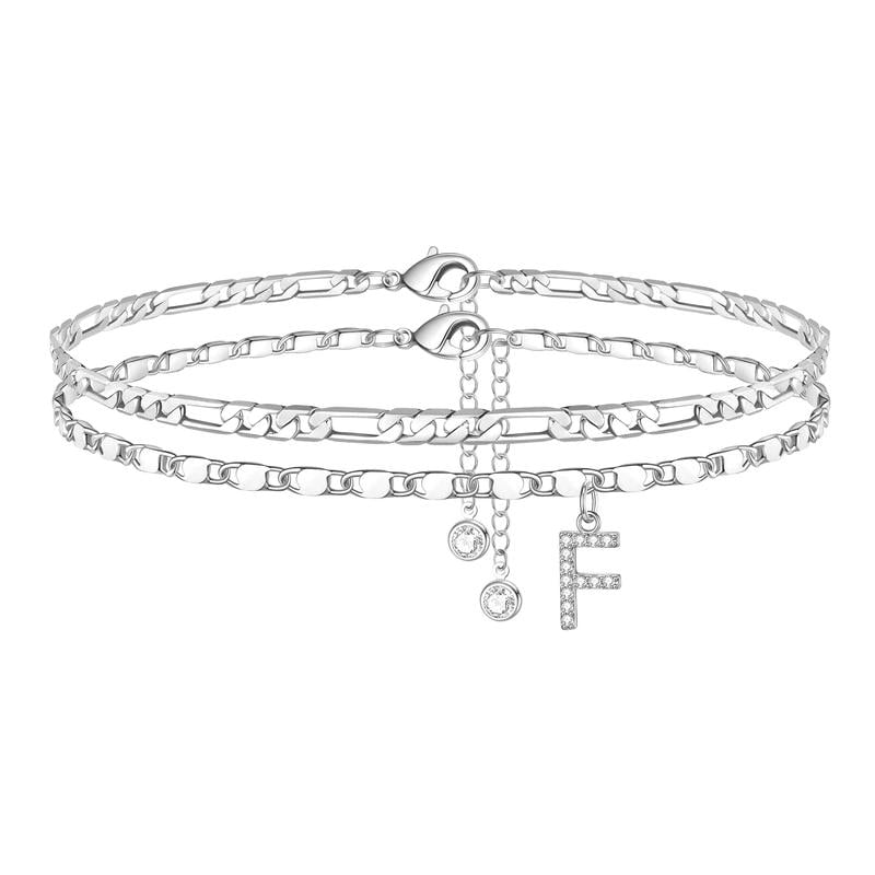 ShineScript – Layered Anklet Bracelets with Letters – Silver / F