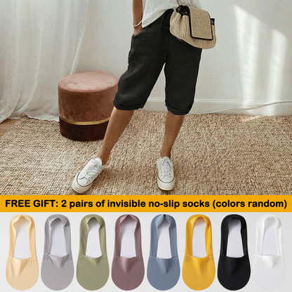 Florel – Breathable Drawstring Capris – Black / M / 2 Pairs of summer invisible no-slip socks (colors random)
