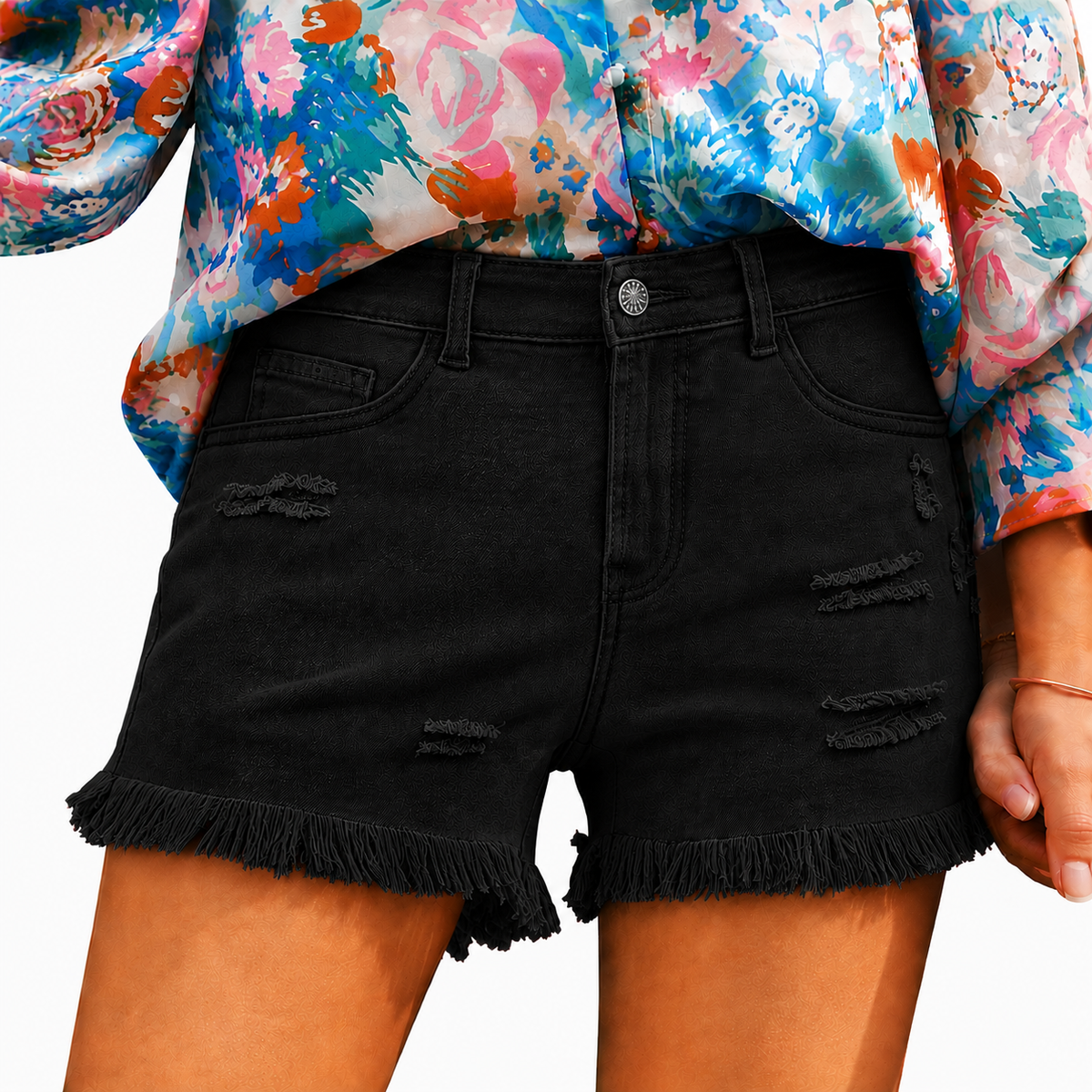 UrbanEase – Women’s Casual Denim Shorts – Black / XS