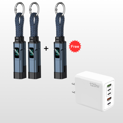 VoltFlex – Digital Display Fast Charge Cable – Blue / 3 Pieces  Buy 2，Get 1 Free / 4-in-1 Charging Cable with Digital Display + Multi-Port Fast Charger