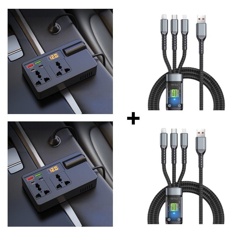 CarvaVolt - Digital Display Power Inverter – Black ( With Voltage Display) / With Fast Charging Cable / Buy 2