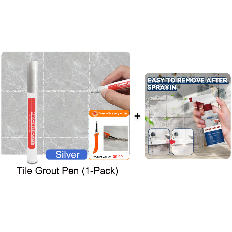 Anti-Mould & Waterproof Joint Pen for Ceramic Tiles! – Silver / Without Mold Remover Spray / Place an order and receive a grout tool worth 9.99＄ for free