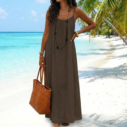 CalmMuse – Breathable Cami Lounge Dress – Brown / S