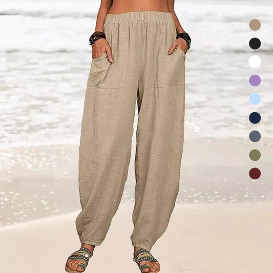 CalmEase – Elastic Waist Comfort Pants – Khaki / S