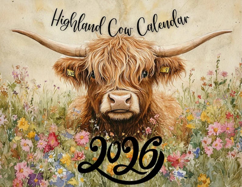HighlandHugs – 2026 Cute Highland Cow Wall Calendar – Buy 1
