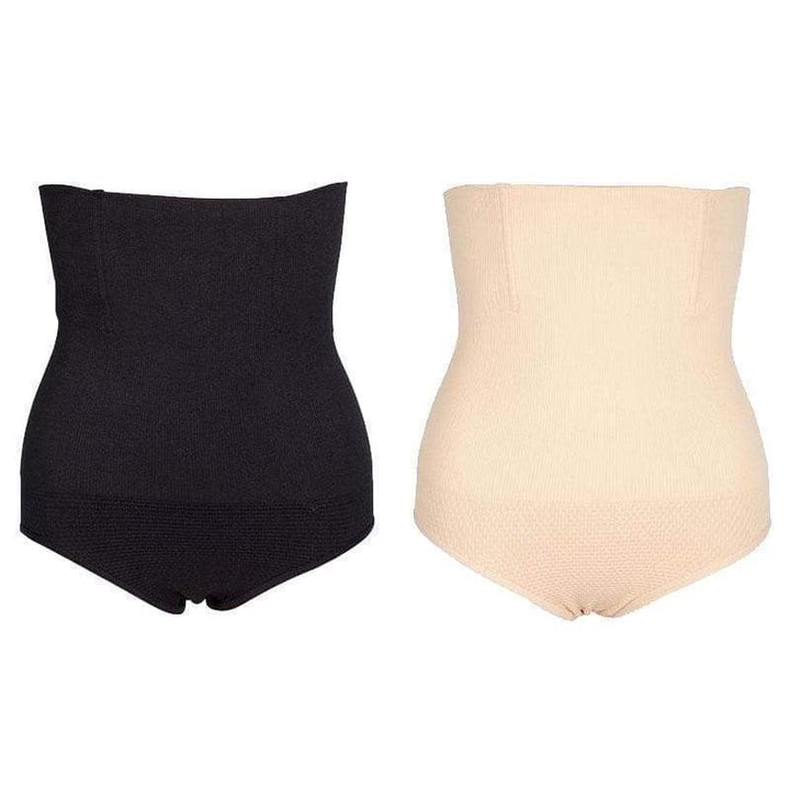 SlimElegance – High Waist Tummy Control Shapewear Panties – Black+Beige (Best Selling) / XS/S