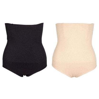 SlimElegance – High Waist Tummy Control Shapewear Panties – Black+Beige (Best Selling) / XS/S