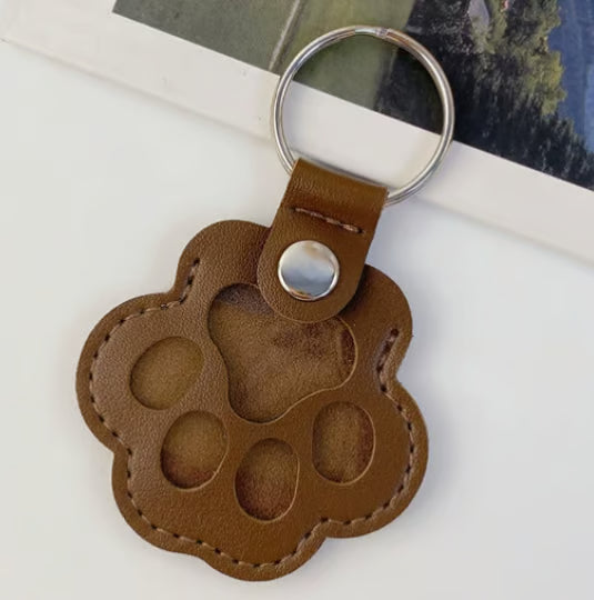 FurTag – Paw Shaped Leather Keychain – Brown