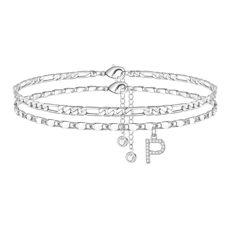 ShineScript – Layered Anklet Bracelets with Letters – Silver / P
