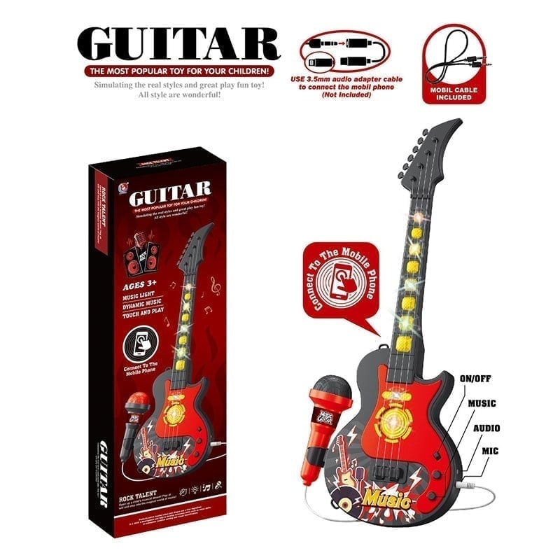 FunVoice – Kids Microphone with Stable Stand – Guitar - Black