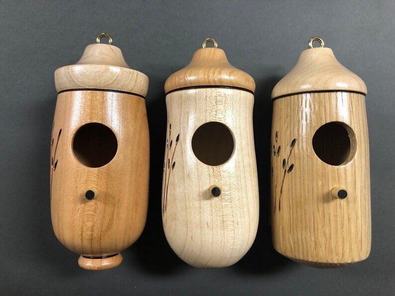 NatureSip – Wooden Hummingbird Feeder for Garden Lovers – Cherry (Left)