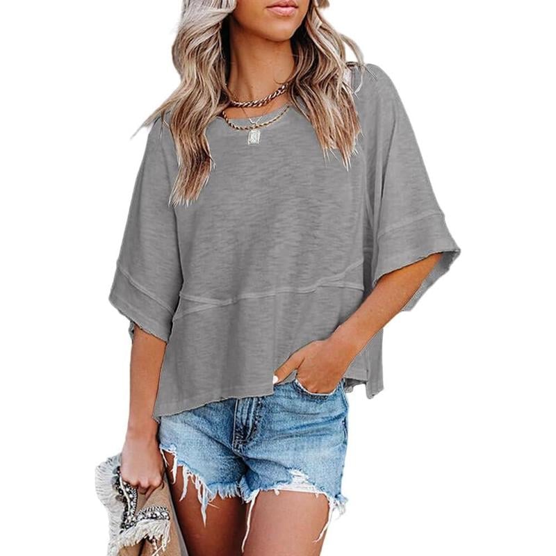 PureEase – Oversized Crewneck Comfort Summer Top – Dark Grey / S