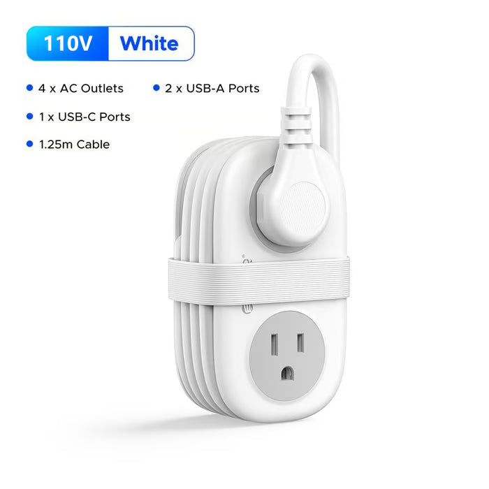 VoltPack – Compact 4-Outlet Power Strip for Travel – White
